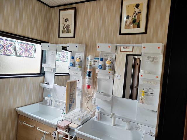 洗面所 パーテーションを間に入れてます。